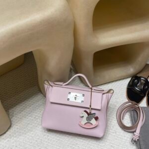 Hermes Bag Kelly 2424 Mini Evercolor 09 Mauve Pale I2 Nata Silver Hardware