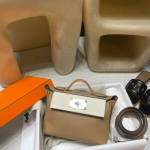 Hermes Bag Kelly 2424 Mini Evercolor 0M Chai i2 Nata 6C Cuivre Silver Hardware