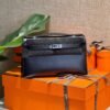 Kelly Pochette Hermes Clutch Bag CK89 Noir Swift Leather Black Hardware