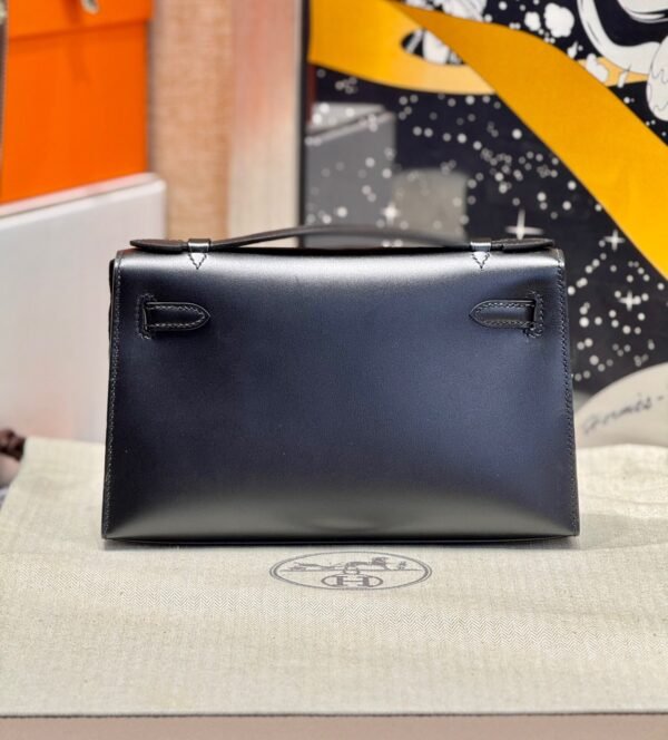 Kelly Pochette Hermes Clutch Bag CK89 Noir Swift Leather Black Hardware