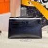 Kelly Pochette Hermes Clutch Bag CK89 Noir Swift Leather Black Hardware