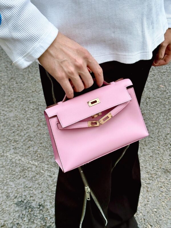 Hermes Kelly Pochette 22CM X9 Mauve Sylvester Swift Leather Rose Gold Hardware