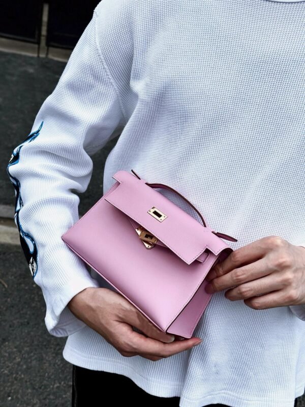 Hermes Kelly Pochette 22CM X9 Mauve Sylvester Swift Leather Rose Gold Hardware