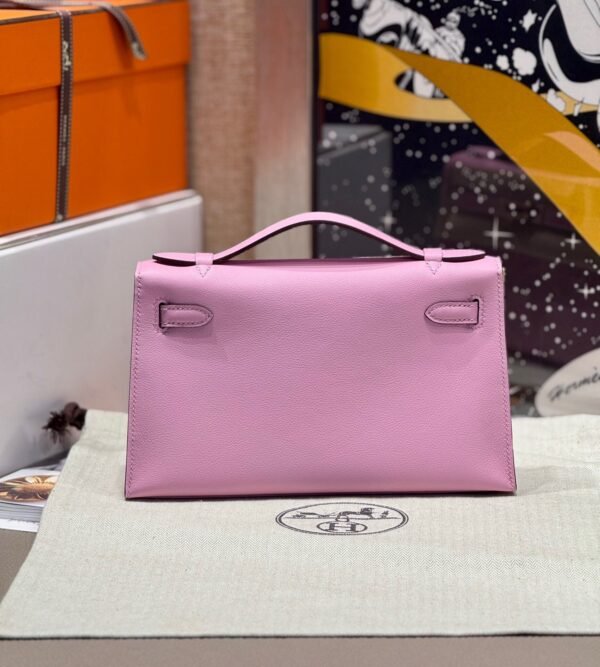 Hermes Kelly Pochette 22CM X9 Mauve Sylvester Swift Leather Rose Gold Hardware