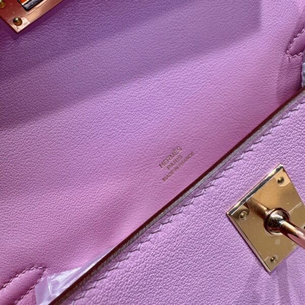 Hermes Kelly Pochette 22CM X9 Mauve Sylvester Swift Leather Rose Gold Hardware