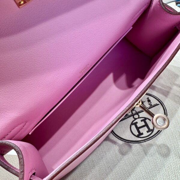 Hermes Kelly Pochette 22CM X9 Mauve Sylvester Swift Leather Rose Gold Hardware