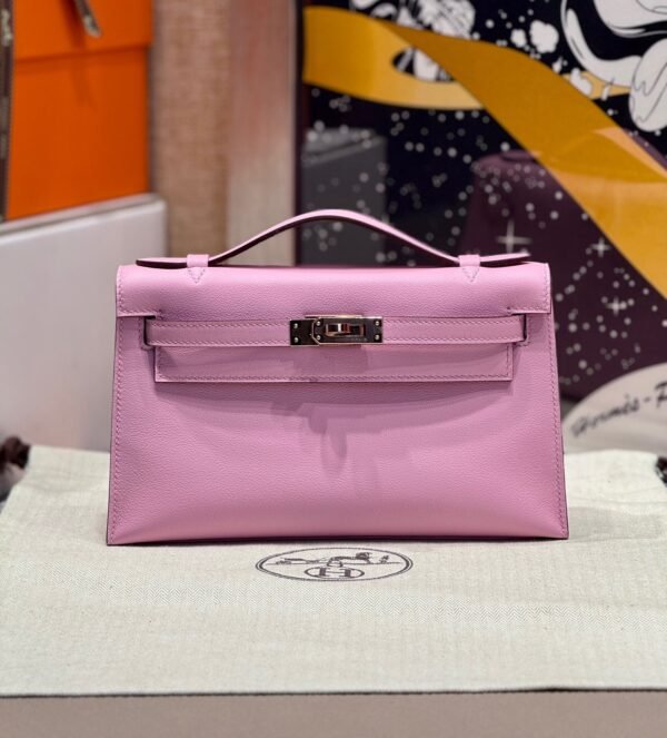 Hermes Kelly Pochette 22CM X9 Mauve Sylvester Swift Leather Rose Gold Hardware