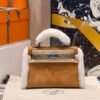 Hermes Mini Kelly Bag Swift & Chamois CK37 Gold 19CM Silver Hardware Full Handmade Hermes Mini Kelly Bag Swift & Chamois CK37 Gold 19CM Silver Hardware Full Handmade
