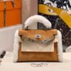 Hermes Mini Kelly Bag Swift & Chamois CK37 Gold 19CM Silver Hardware Full Handmade Hermes Mini Kelly Bag Swift & Chamois CK37 Gold 19CM Silver Hardware Full Handmade