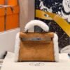 Hermes Mini Kelly Bag Swift & Chamois CK37 Gold 19CM Silver Hardware Full Handmade Hermes Mini Kelly Bag Swift & Chamois CK37 Gold 19CM Silver Hardware Full Handmade