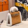 Hermes Mini Kelly Bag Swift & Chamois CK37 Gold 19CM Silver Hardware Full Handmade Hermes Mini Kelly Bag Swift & Chamois CK37 Gold 19CM Silver Hardware Full Handmade
