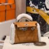 Hermes Mini Kelly Bag Swift & Chamois CK37 Gold 19CM Silver Hardware Full Handmade Hermes Mini Kelly Bag Swift & Chamois CK37 Gold 19CM Silver Hardware Full Handmade