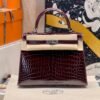 Hermes Kelly 25CM Shiny Crocodile F5 Bourgogne Silver Hardware Full Handmade Hermes Kelly 25CM Shiny Crocodile F5 Bourgogne Silver Hardware Full Handmade