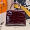 Hermes Kelly 25CM Shiny Crocodile F5 Bourgogne Silver Hardware Full Handmade Hermes Kelly 25CM Shiny Crocodile F5 Bourgogne Silver Hardware Full Handmade