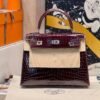 Hermes Kelly 25CM Shiny Crocodile F5 Bourgogne Silver Hardware Full Handmade Hermes Kelly 25CM Shiny Crocodile F5 Bourgogne Silver Hardware Full Handmade