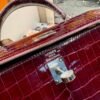 Hermes Kelly 25CM Shiny Crocodile F5 Bourgogne Silver Hardware Full Handmade Hermes Kelly 25CM Shiny Crocodile F5 Bourgogne Silver Hardware Full Handmade