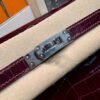 Hermes Kelly 25CM Shiny Crocodile F5 Bourgogne Silver Hardware Full Handmade Hermes Kelly 25CM Shiny Crocodile F5 Bourgogne Silver Hardware Full Handmade