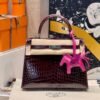 Hermes Kelly 25CM Shiny Crocodile F5 Bourgogne Silver Hardware Full Handmade Hermes Kelly 25CM Shiny Crocodile F5 Bourgogne Silver Hardware Full Handmade