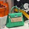 Kelly 25CM 0Z Vert Comics Epsom Leather Silver Hardware French Handmade Perfect Quality