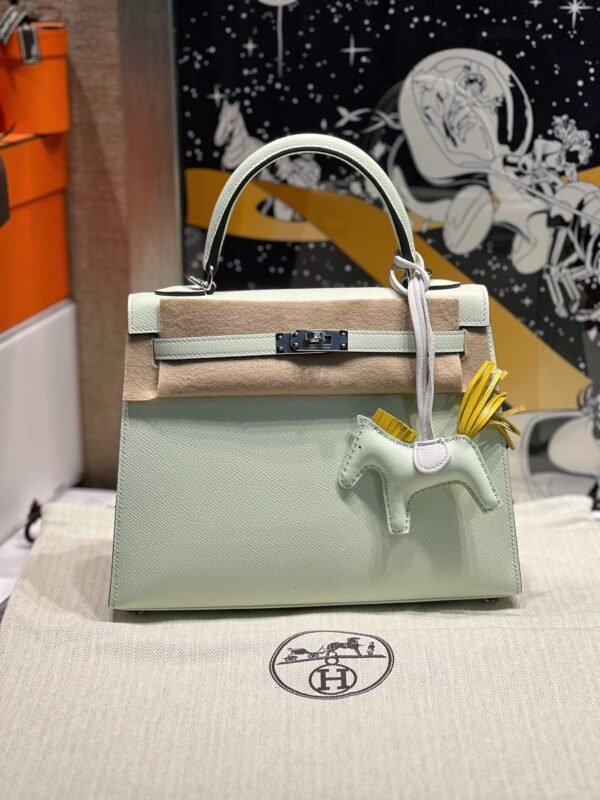Kelly 25CM OS Vert Fizz Epsom Leather Silver Hardware French Handmade Perfect Quality