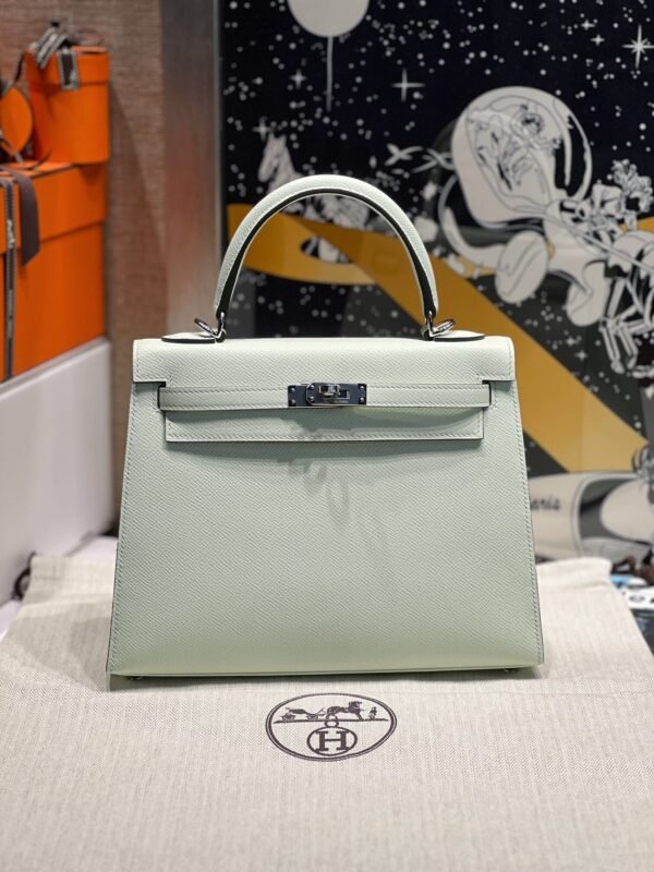 Kelly 25CM OS Vert Fizz Epsom Leather Silver Hardware French Handmade Perfect Quality