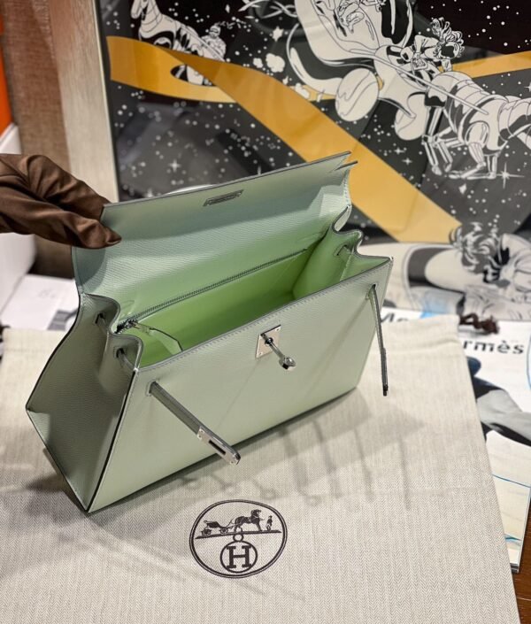 Kelly 25CM OS Vert Fizz Epsom Leather Silver Hardware French Handmade Perfect Quality