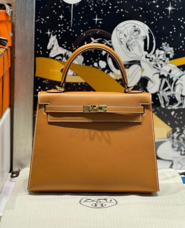 Kelly 25CM CK37 Gold Epsom Leather Gold Hardware French Handmade Perfect Quality