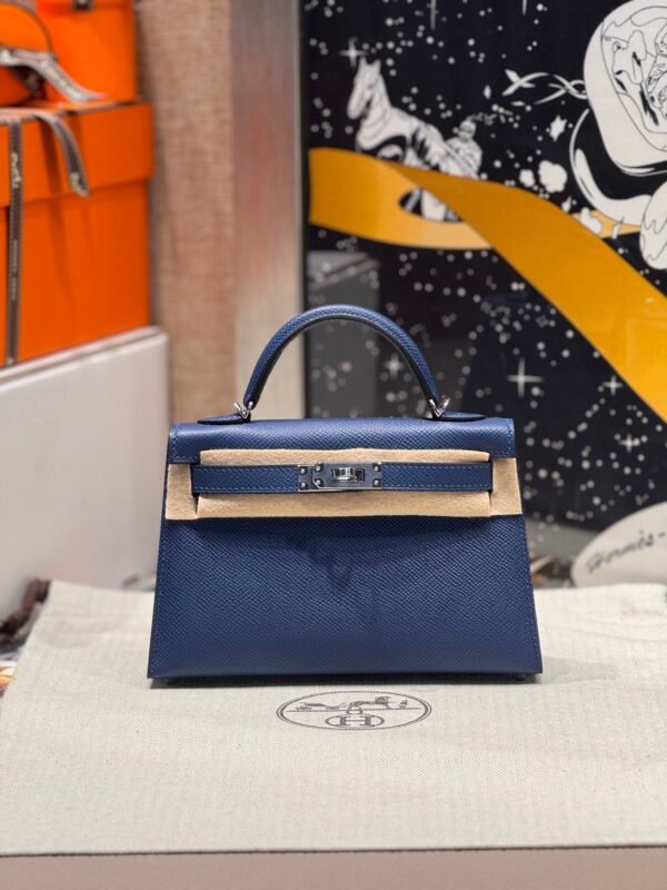 Mini Kelly ll S4 Deep Blue Epsom Leather Silver Hardware Perfect Quality