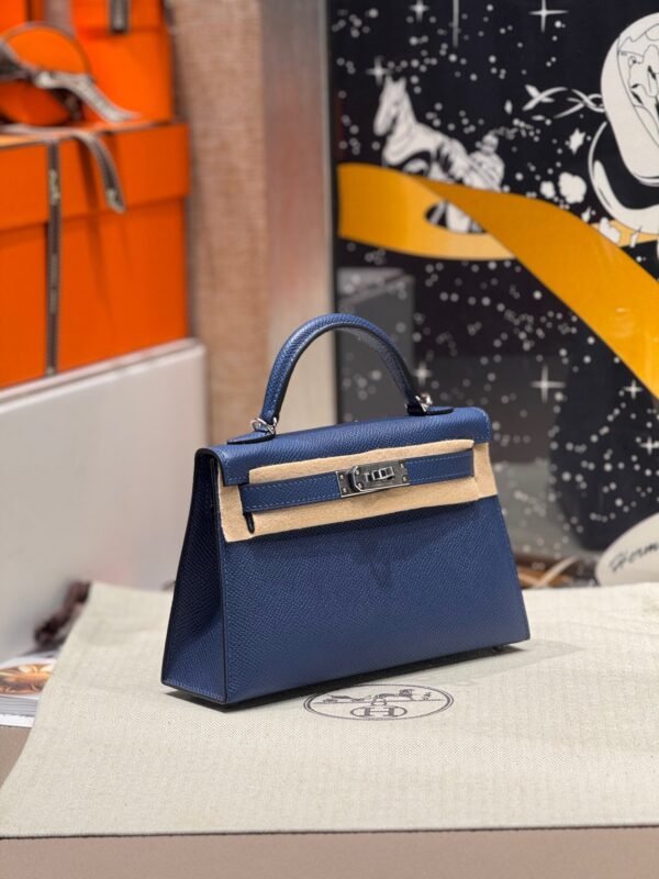 Mini Kelly ll S4 Deep Blue Epsom Leather Silver Hardware Perfect Quality