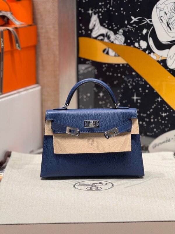 Mini Kelly ll S4 Deep Blue Epsom Leather Silver Hardware Perfect Quality