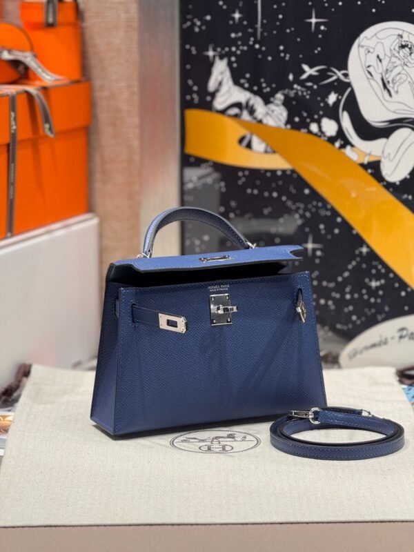 Mini Kelly ll S4 Deep Blue Epsom Leather Silver Hardware Perfect Quality