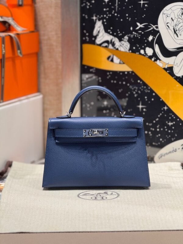 Mini Kelly ll S4 Deep Blue Epsom Leather Silver Hardware Perfect Quality
