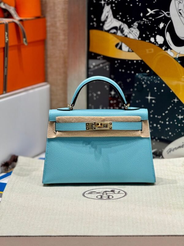 Mini Kelly ll 3P Bleu Atoll Epsom Leather Gold Hardware Perfect Quality
