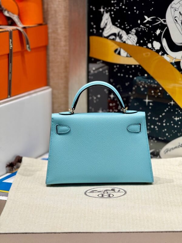 Mini Kelly ll 3P Bleu Atoll Epsom Leather Gold Hardware Perfect Quality