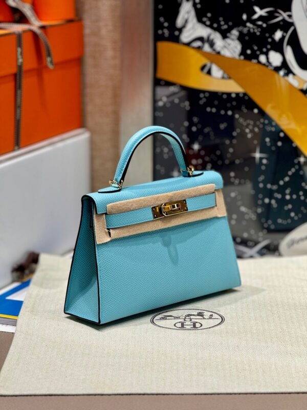 Mini Kelly ll 3P Bleu Atoll Epsom Leather Gold Hardware Perfect Quality