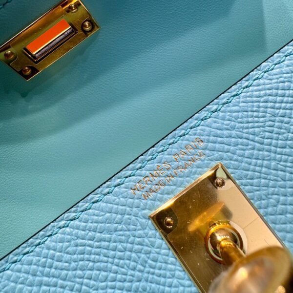 Mini Kelly ll 3P Bleu Atoll Epsom Leather Gold Hardware Perfect Quality