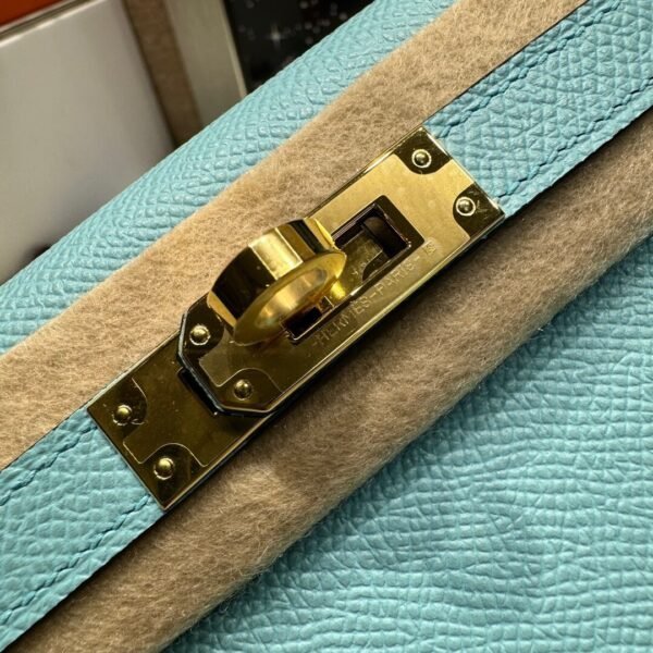 Mini Kelly ll 3P Bleu Atoll Epsom Leather Gold Hardware Perfect Quality