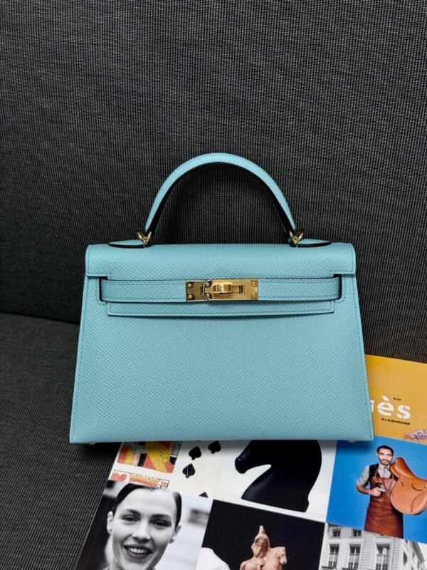Mini Kelly ll 3P Bleu Atoll Epsom Leather Gold Hardware Perfect Quality