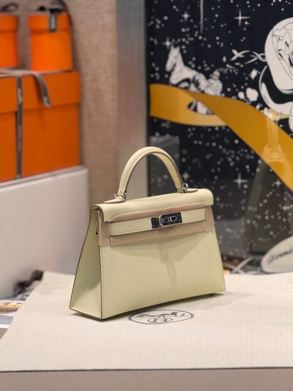 Mini Kelly ll i8 Jaune Milton Epsom Leather Silver Hardware Perfect Quality
