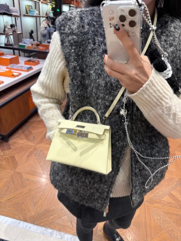 Mini Kelly ll i8 Jaune Milton Epsom Leather Silver Hardware Perfect Quality