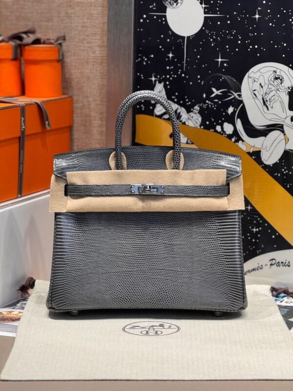 Birkin 25CM Lizard Leather 84 Gris Fonce Silver Hardware French Handmade Perfect Quality