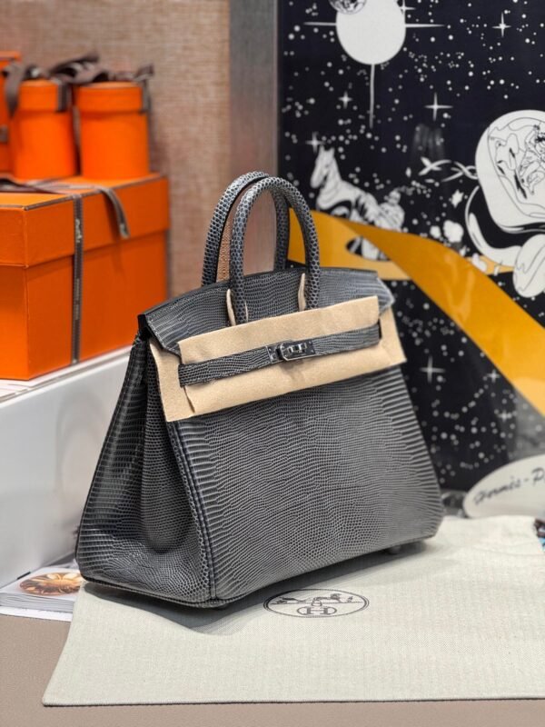 Birkin 25CM Lizard Leather 84 Gris Fonce Silver Hardware French Handmade Perfect Quality