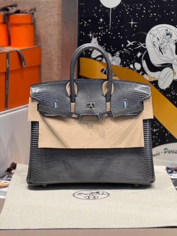 Birkin 25CM Lizard Leather 84 Gris Fonce Silver Hardware French Handmade Perfect Quality