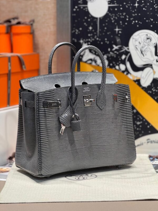 Birkin 25CM Lizard Leather 84 Gris Fonce Silver Hardware French Handmade Perfect Quality