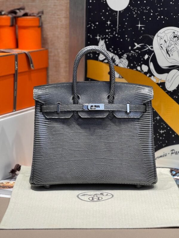 Birkin 25CM Lizard Leather 84 Gris Fonce Silver Hardware French Handmade Perfect Quality