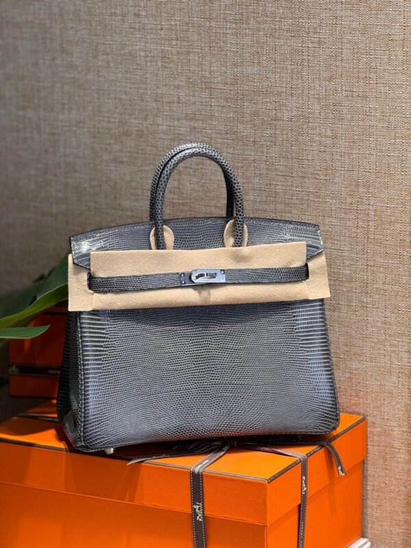 Birkin 25CM Lizard Leather 84 Gris Fonce Silver Hardware French Handmade Perfect Quality