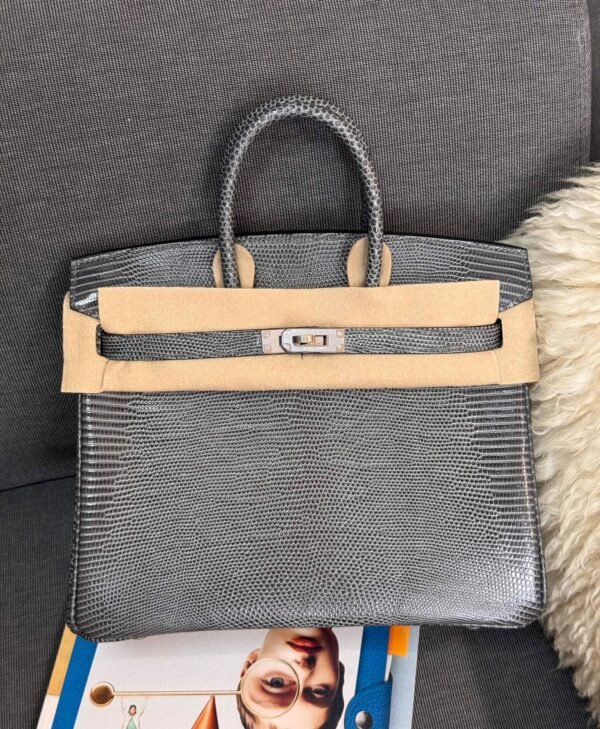 Birkin 25CM Lizard Leather 84 Gris Fonce Silver Hardware French Handmade Perfect Quality