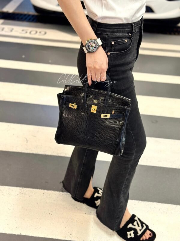 Birkin 25CM Lizard Leather CK89 Black Gold Hardware French Handmade Perfect Quality