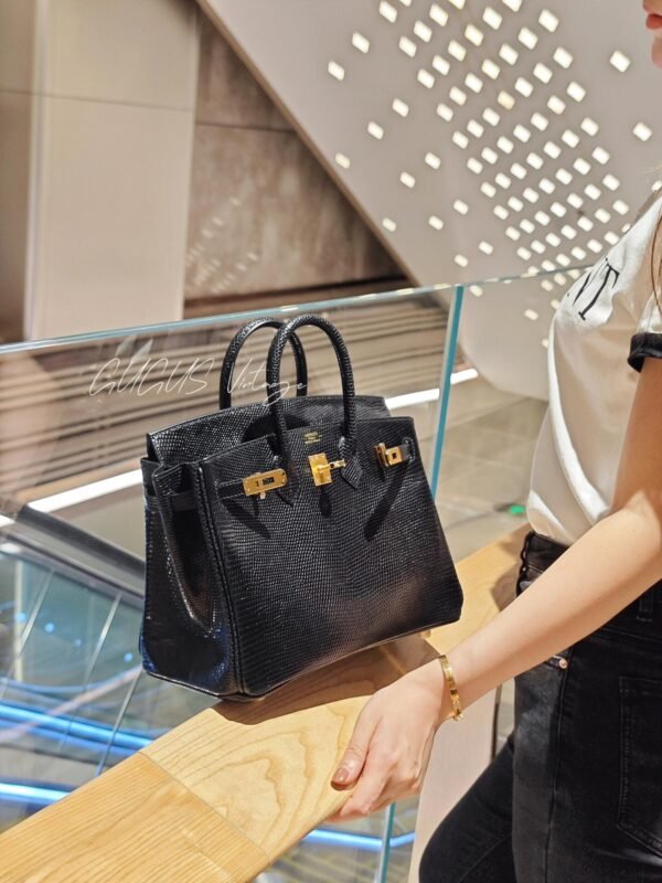 Birkin 25CM Lizard Leather CK89 Black Gold Hardware French Handmade Perfect Quality