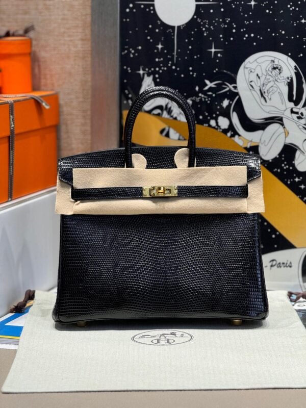 Birkin 25CM Lizard Leather CK89 Black Gold Hardware French Handmade Perfect Quality